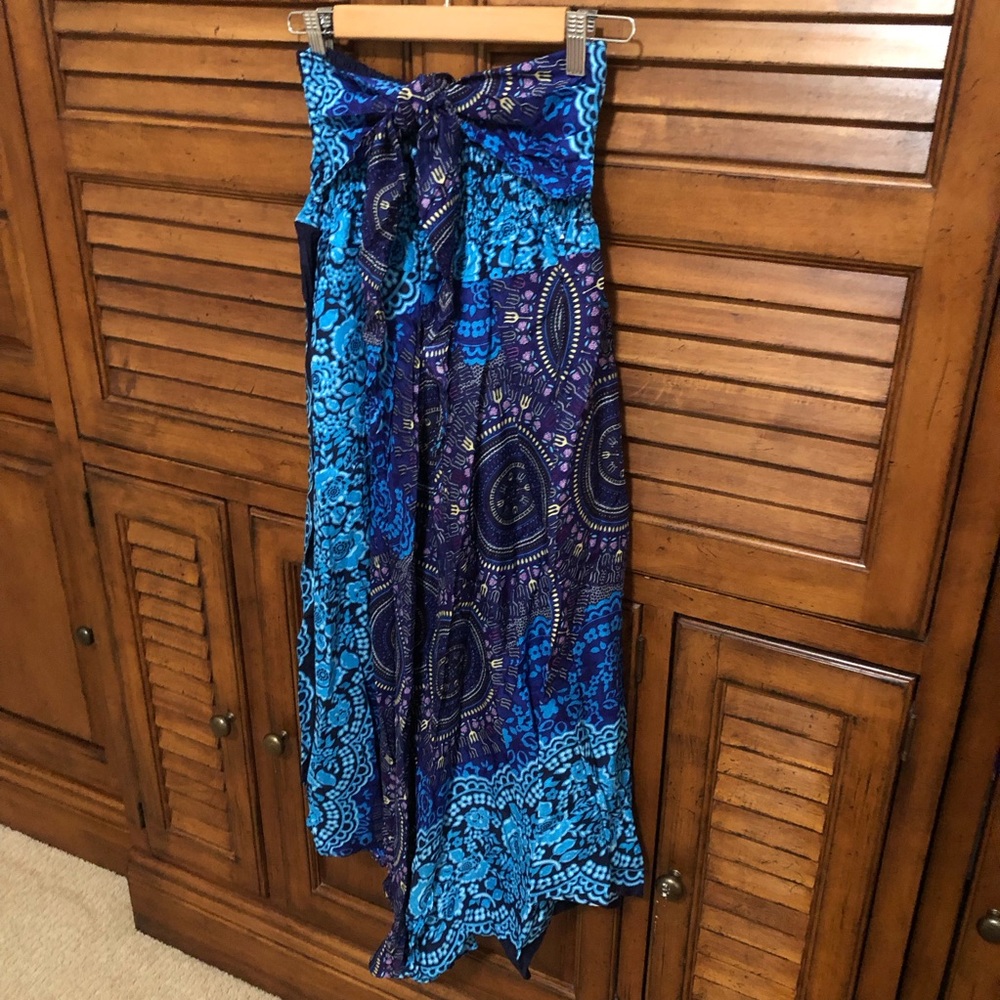 NEW! 🟦Blue & Purple🟪 Boho Print Maxi Skirt/Halter Dress - Size Large - Picture 10 of 10